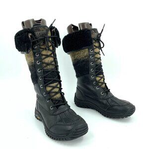Ugg Adirondack Tall Black Tan Winter Snow Boots Womens Size 7.5